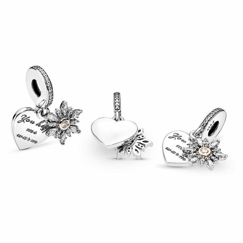 Pandora Snowflake Heart Dangle Charm Ireland - Two Tone/Cubic Zirconia - 025843NXE